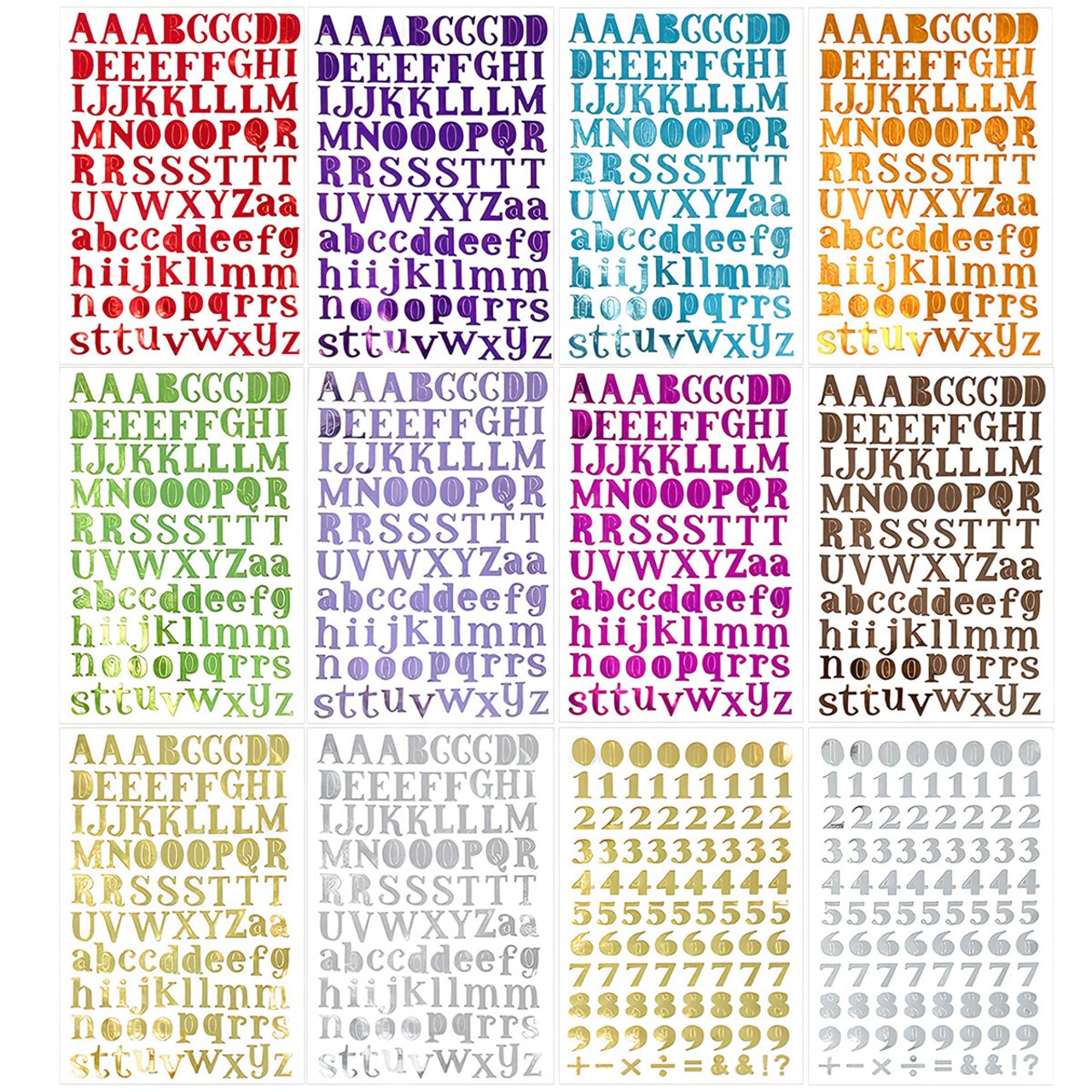 Wrapables Metallic Alphabet Letters and Numbers Adhesive Stickers